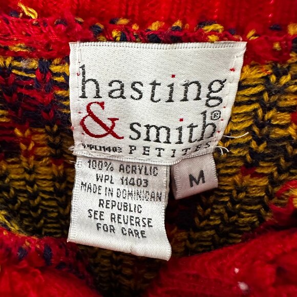 Vintage Women's Hasting & Smith Petites Red Heraldic Button Up Cardigan Size MED - Picture 5 of 6